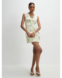 River Island Linen Embroidered Mini Dress in White | Lyst