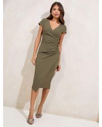 Lipsy - Short Sleeve Ruched Asymmetric Detail Midi Dress - Lyst