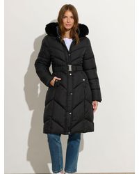 M Com - Glam Belted Padded Midi Coat - Lyst