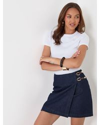 Threadbare - Pleated Denim Wrap Mini Skirt - Lyst