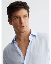 Reiss - Slim Fit Linen Button-Through Shirt - Lyst