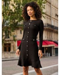 Sosandar - Textured Button Front Fit & Flare Dress - Lyst