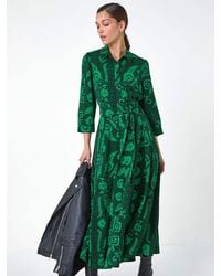 Roman - Floral Leaf Print Midi Shirt Dress - Lyst