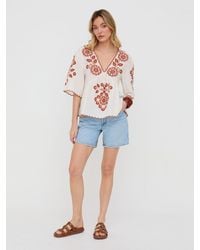 Raffya - Aubrey V-Neck Embroidered Blouse - Lyst