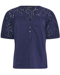 M Com - Broderie Half Placket Top - Lyst