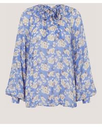 Monsoon - Floral Sian Ruffle Tie Neck Long Sleeve Blouse - Lyst