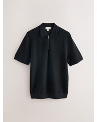 Next - Regular Fit Signature 100% Merino Wool Textured Short Sleeve Quarter Zip Knit Polo Shirt - Lyst