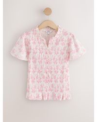 Next - Flutter Sleeve Button Front Smocked Top - Lyst