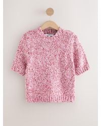 Next - Short Sleeve Twist Knit Jumper With Wool - Lyst