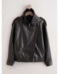 Next - Chocolate Faux Leather Funnel Neck Bomber Jacket - Lyst