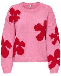ONLY - Cosy Round Neck Flower Knit Jumper - Lyst