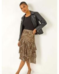 Roman - Animal Print Ruffled Skirt - Lyst