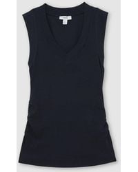 Reiss - Stretch-Cotton Rib Ruched V-Neck Vest - Lyst