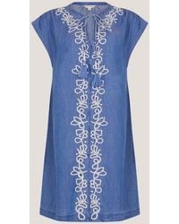 Monsoon - Isolde Embroidered Chambray Mini Dress - Lyst
