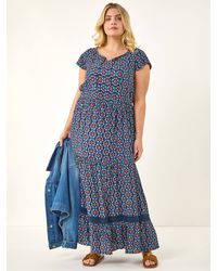 Roman - Curve Floral Print Swing Midi Dress - Lyst