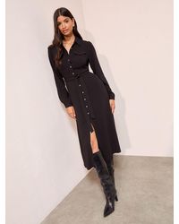 Friends Like These - Petite Long Sleeve Button Through Collar Midi Shirt Dress - Lyst