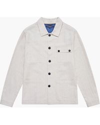 French Connection - Cotton Blend Herringbone Button Up Chore Shacket Overshirt - Lyst