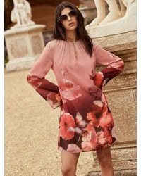 Lipsy - Floral Placement Print Long Sleeve Mini Shift Dress - Lyst