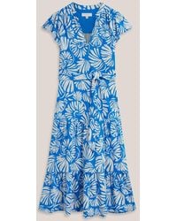 Hobbs - Abstract Print Nadine V-Neck Jersey Flutter Sleeve Midi Dress - Lyst