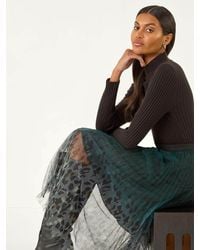 Roman - Printed Pleat Mesh Skirt - Lyst