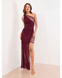 Lipsy - Petite One Shoulder Lace Mesh Mix Maxi Dress - Lyst