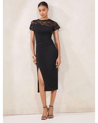Lipsy - Short Sleeve Lace Mix Bodycon Midi Dress - Lyst