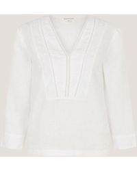 Monsoon - Jayla V-Neck Lace Linen Long Sleeve Blouse - Lyst