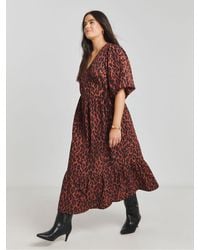 Simply Be - Puff Sleeve Woven Wrap Midi Dress - Lyst