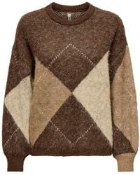 ONLY - Argyle Knit Oversized Jumper - Lyst