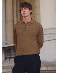 Next - Regular Fit Textured Long Sleeve Knit Polo Shirt With Wool - Lyst