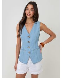 Threadbare - Denim Longline V-Neck Waistcoat - Lyst