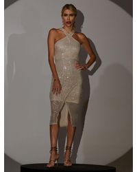 Jolie Moi - Cross Neck Sequin V Hem Bodycon Dress - Lyst