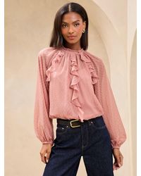 Lipsy - Bluse Als Dobby-Stoff Mit Rüschenbesatzeu 44 (Uk 16) - Lyst