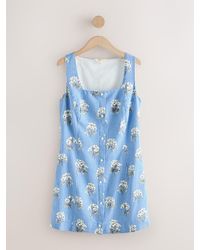 Next - Linen Rich Square Neck Button Through Mini Shift Dress - Lyst