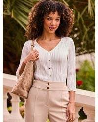 Sosandar - Wavy Texture Button Front Top - Lyst
