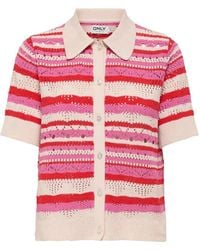 ONLY - Short Sleeve Button Through Knitted Polo Top - Lyst