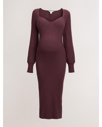 Next - Burgundy Maternity Ribbed Knit Balloon Sleeve Midaxi Dress - Lyst