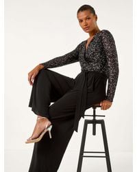 Roman - Sequin Wrap V-Neck Stretch Jumpsuit - Lyst