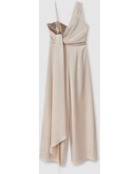 Halston - Satin Sequin Wide Leg Jumpsuit - Lyst