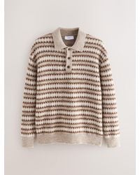 Next - Regular Fit Fairisle Stripe Long Sleeve Knit Polo Shirt With Wool - Lyst