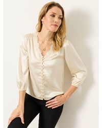FatFace - Fatface Betty Ivory Petite Lace Trim Satin Blouse - Lyst