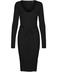 Vero Moda - Long Sleeve V-Neck Belted Rib Dresseu 44 (Uk 16) - Lyst