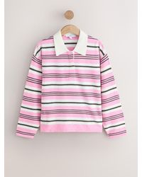 Next - Chocolate Stripe Supersoft Knitted Long Sleeve Polo Jumper - Lyst