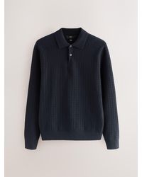 Next - Texture Regular Fit Essential Long Sleeve Knitted Polo Shirt - Lyst
