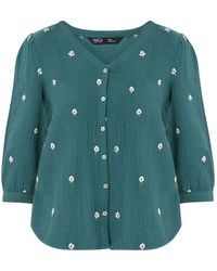 M Com - Petite Floral Embroidered Button Top - Lyst