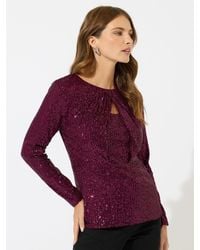 M Com - Sequin Twist Neck Keyhole Top - Lyst