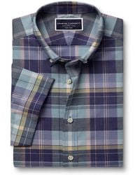 Charles Tyrwhitt - Slim Fit Multi Check Non-Iron Stretch Poplin Slub Short Sleeve 100% Cotton Shirt - Lyst