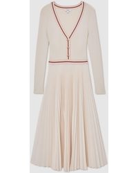 Reiss - Rib-Knit Stripe-Trim Pleated Midi Dress - Lyst