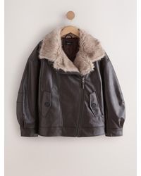 Next - Pu Bomber Jacket With Faux Fur Trim - Lyst