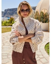 Sosandar - Polka Dot Funnel Neck Denim Jacket - Lyst